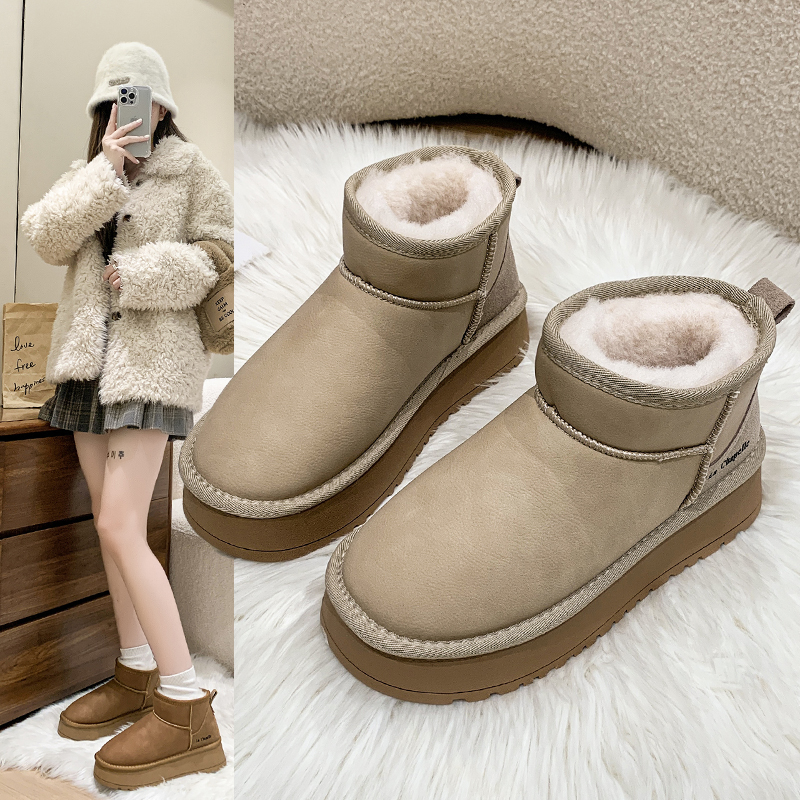 拉夏贝尔时尚雪地靴女冬季爆款加绒加厚保暖软底防滑休闲百搭棉鞋