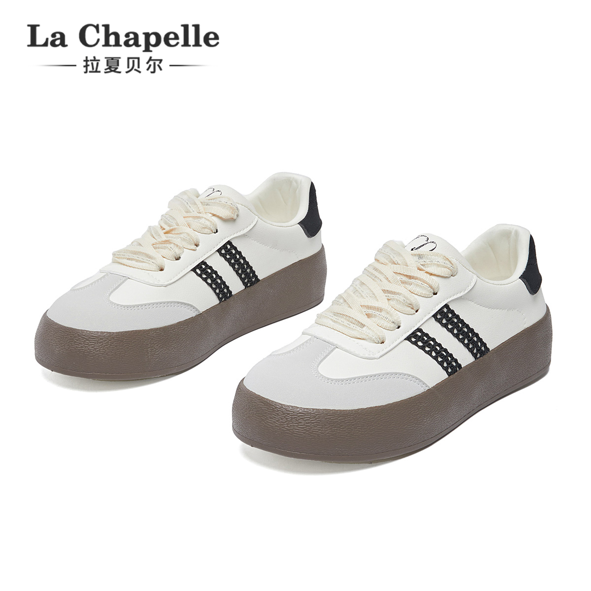 【清仓】拉夏贝尔秋季休闲德训鞋女时尚新款百搭小白鞋厚底运动板鞋