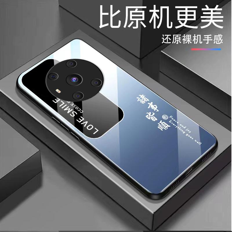 荣耀magic3手机壳HONORmagic3玻璃渐变文字新男款复古商务保护套