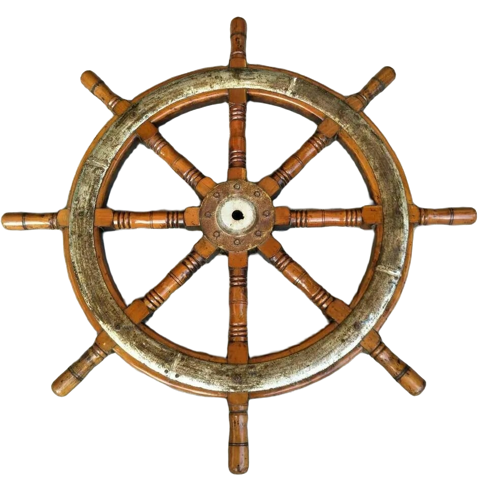 老船舵小舵轮挂件，书房客厅摆件古朴怀旧民俗老物件老式复古十字
