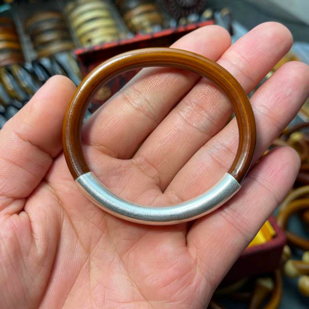 足银木质手镯 木艺金刚藤手镯金丝藤老药藤手镯银饰弯管藤镯饰品