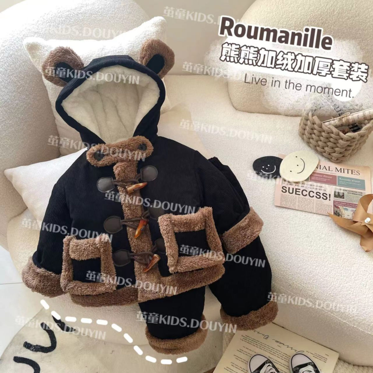 【麦麦妈】D397冬季韩系小童家居服睡衣套装夹棉加绒厚保暖睡衣卡通