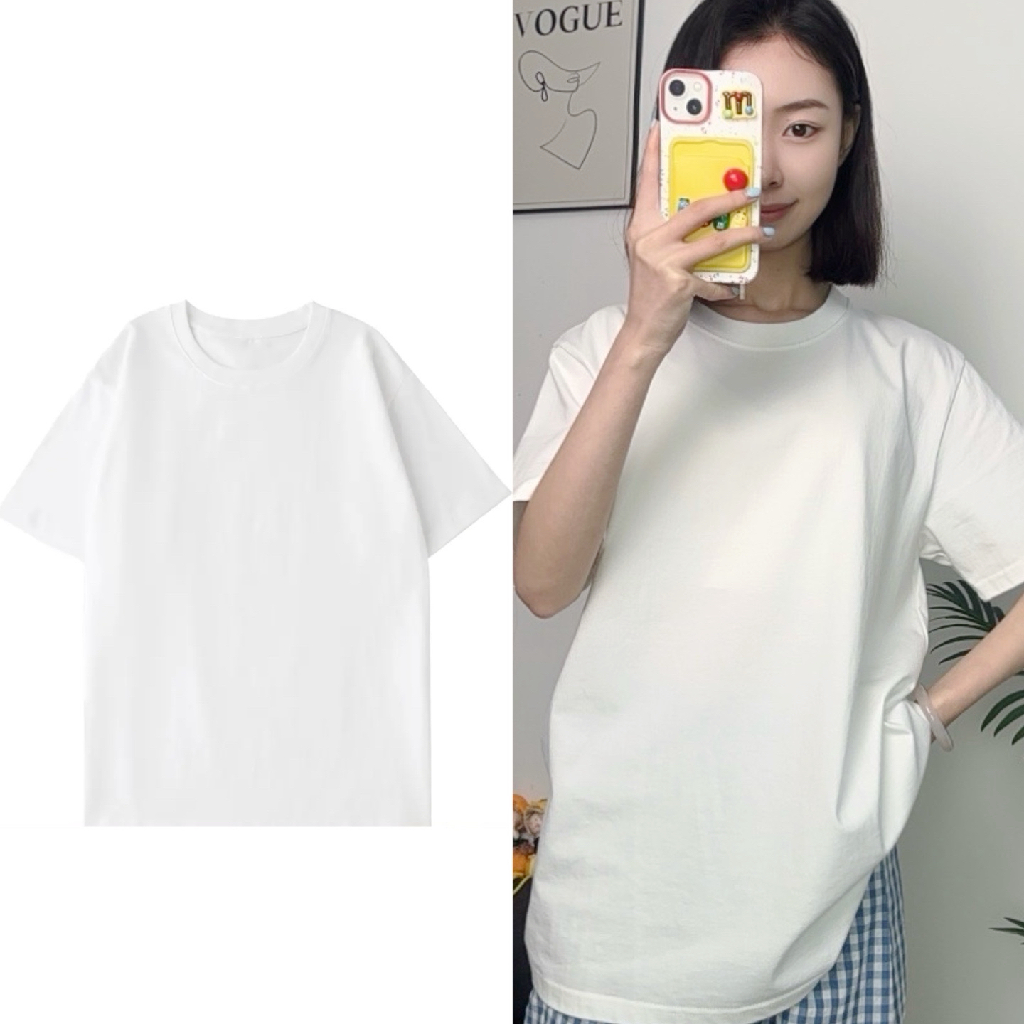 真维斯男女同款重磅纯棉短袖T恤圆领宽松纯色打底衫白色百搭体恤