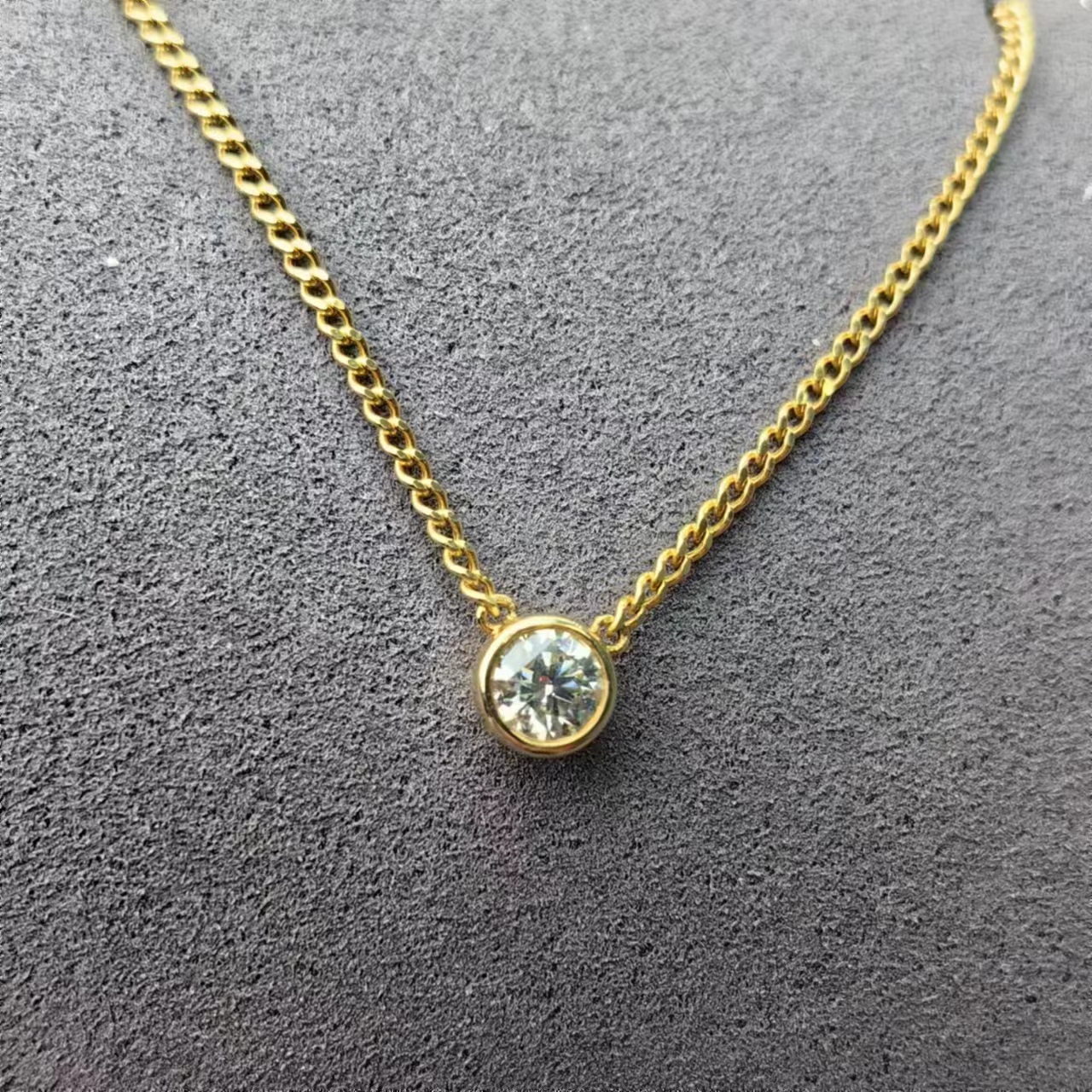 18k金钻石30分钻石独钻粗古巴泡泡套链