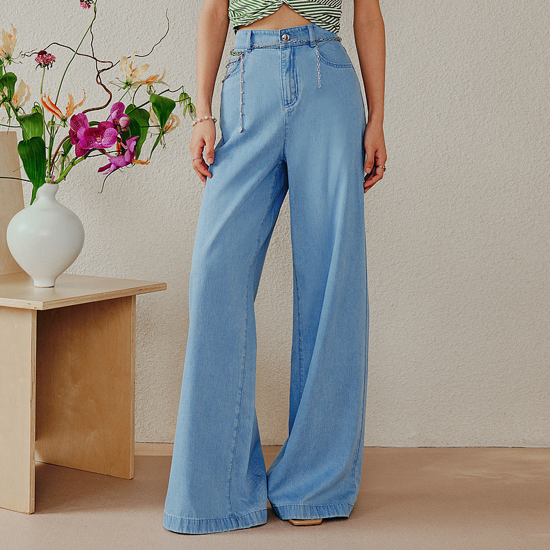 MAXRIENY经典复古版型阔腿裤华丽高腰牛仔裤修身显瘦薄荷曼波