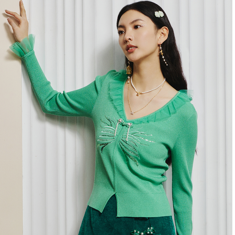 【商场同款】MAXRIENY鱼戏莲叶间毛针织衫