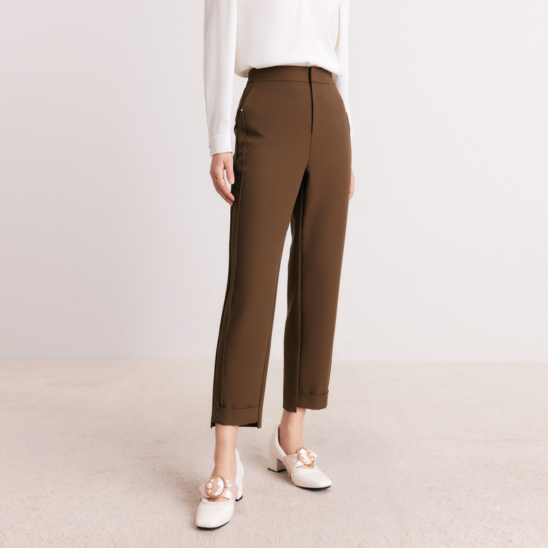 雅丹风珂莱蒂尔高腰女士时尚宽松通勤休闲裤KV04065