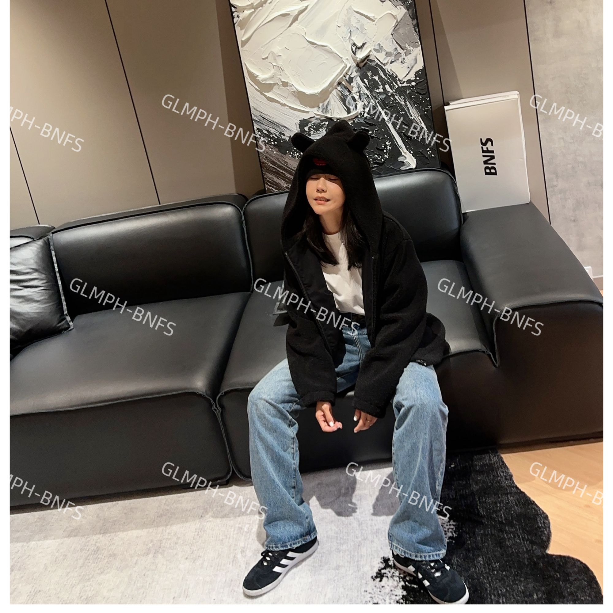 GLMPH-BNFS【秀款小熊】软糯连帽拉链冬季百搭秋冬上衣-664