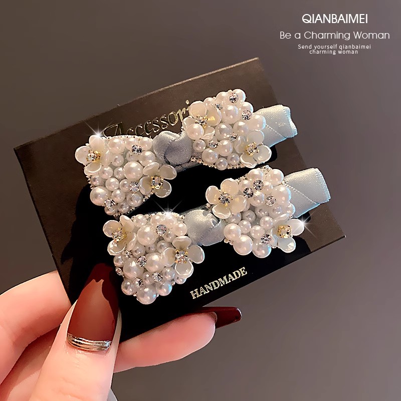 小清新发夹花朵珍珠蝴蝶结侧边夹成人气质刘海夹优雅精致发卡夹子