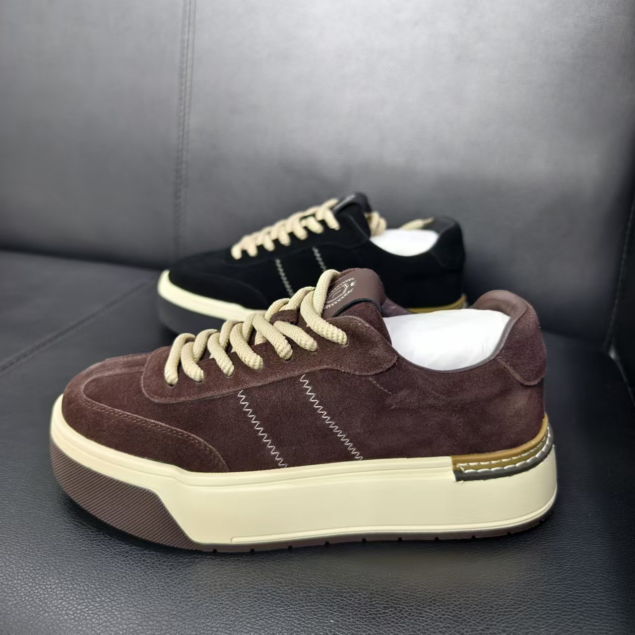 【93065棉】休闲鞋男士舒适时尚百搭透气低帮系带厚底真皮