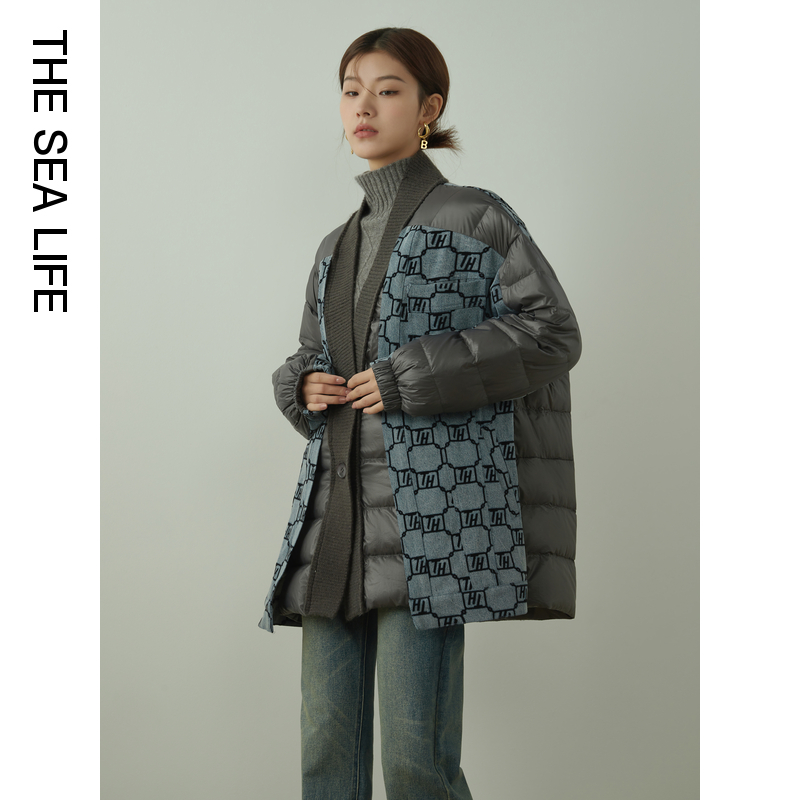 THE SEA LIFE欧海一生 牛仔拼接设计羽绒服秋冬季羽绒外套R3985