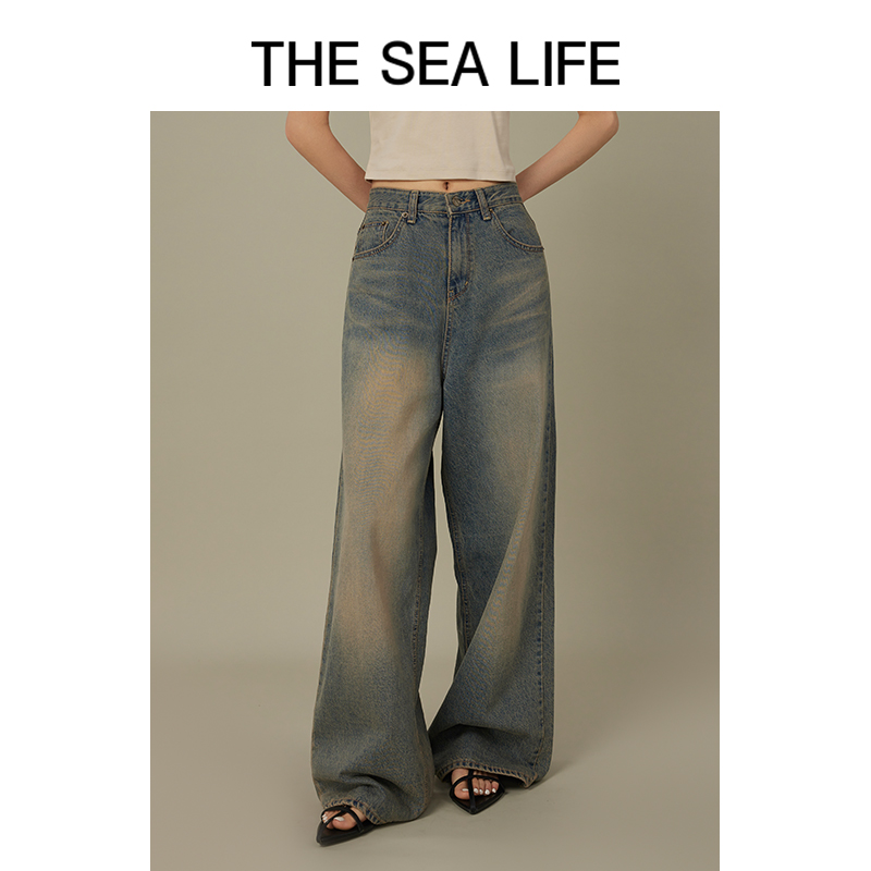 THESEALIFE欧海一生休闲高腰牛仔裤秋夏阔腿裤时尚百搭160022