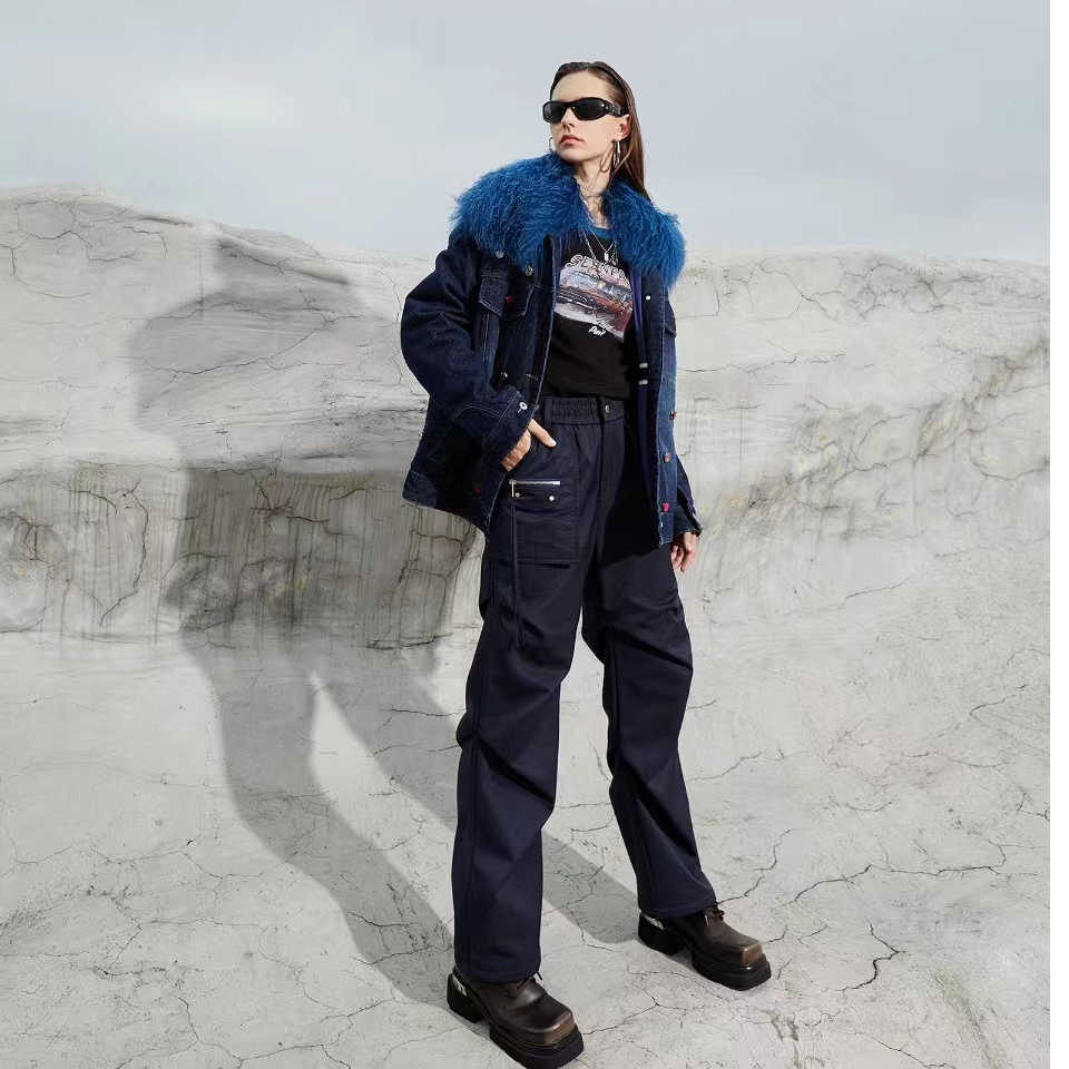 2024亮点冬季时尚牛仔棉外套