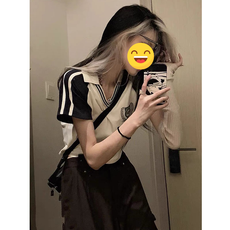 2024爆款纯欲纯棉Polo衫设计感时尚修身短款欧美辣妹上衣T恤