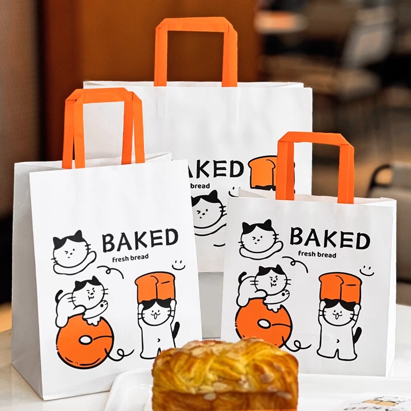  【小猫】烘焙打包袋牛皮纸袋手提袋面包外卖甜品蛋糕店包装