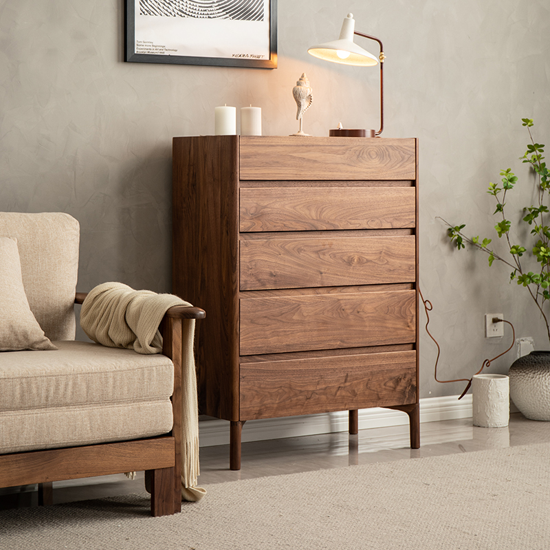 苏作集北美黑胡桃木斗柜卧室五斗柜客厅储物柜床边柜置物柜抽屉