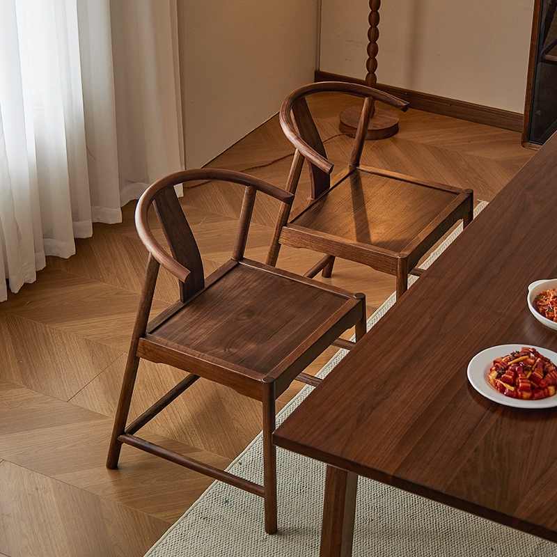 苏作集北美黑胡桃木餐椅客人椅茶椅月牙椅实木椅简约圈椅新中式