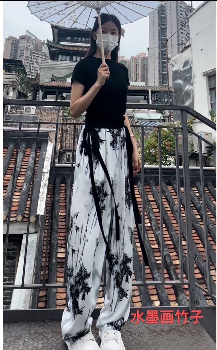 【门店299！】2024新款仙女飘飘裤瘦版阔腿裤显瘦休闲宽松水墨8012