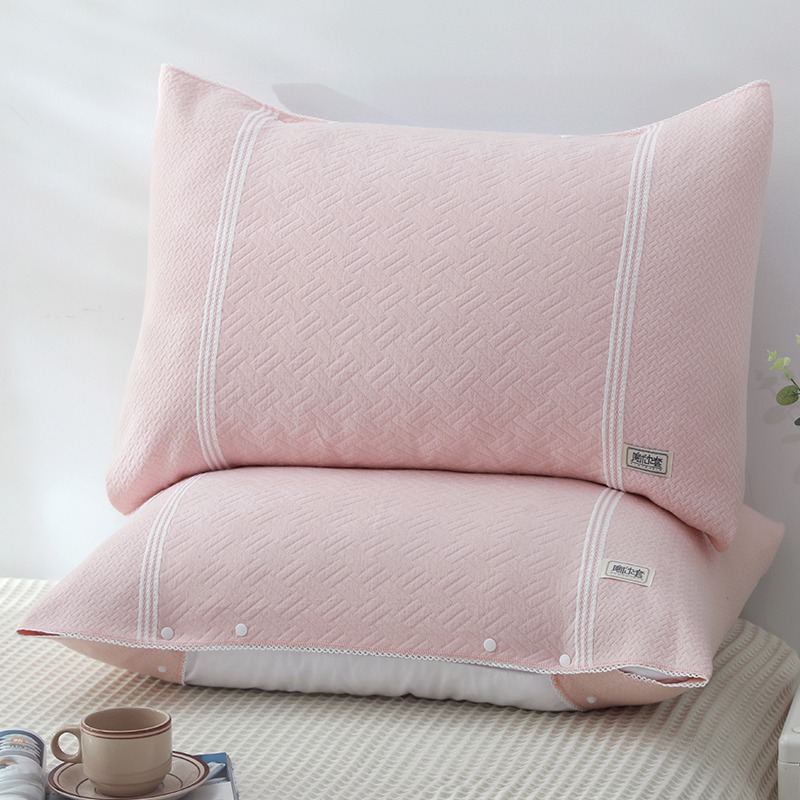 纯棉枕巾一对全棉纱布枕头巾欧式高档半包裹按扣固定枕巾一对装