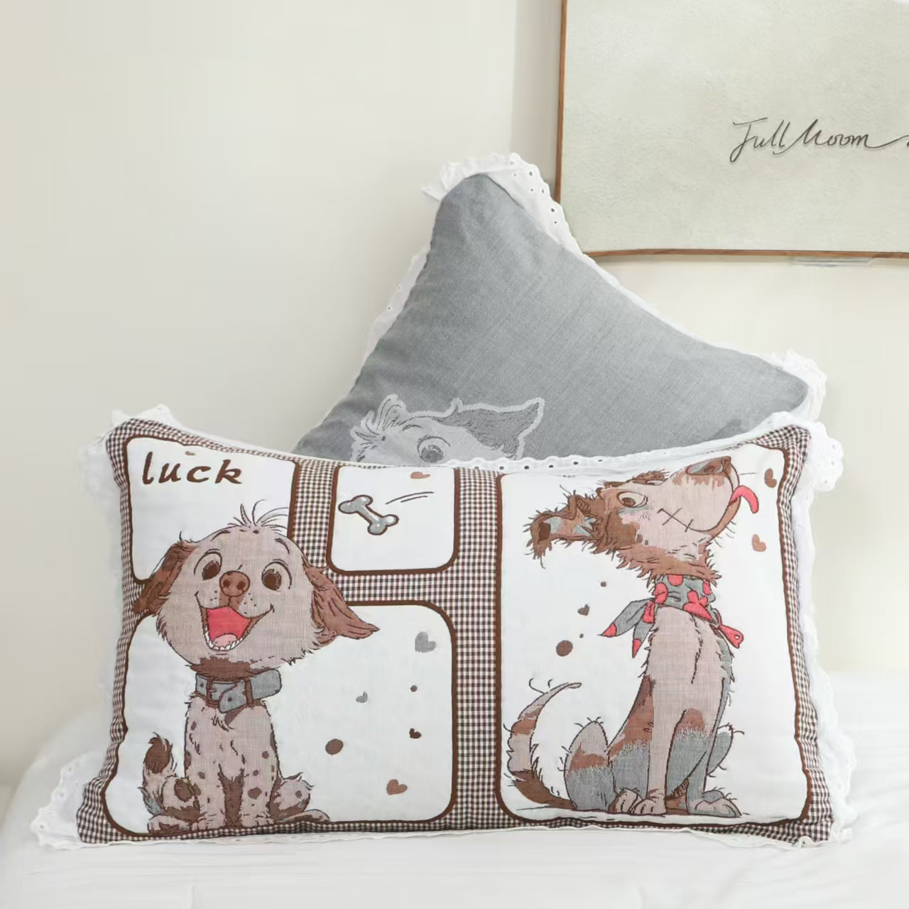 泡芙纯棉花边枕套1对装卡通可爱高档枕头套宿舍居家全棉枕芯套子