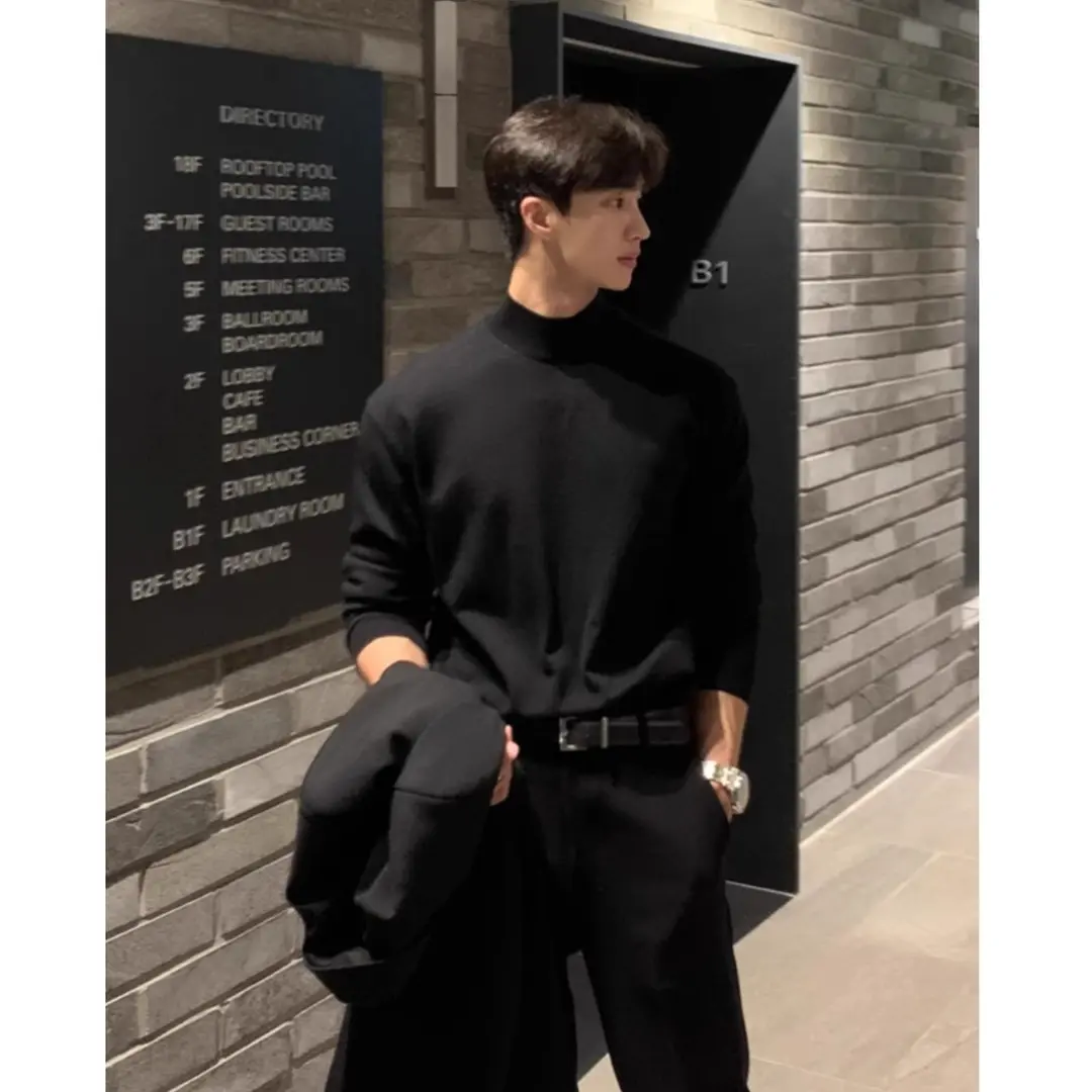 德绒半高领黑色打底衫男秋冬配大衣西装内搭成熟稳重男装长袖T恤