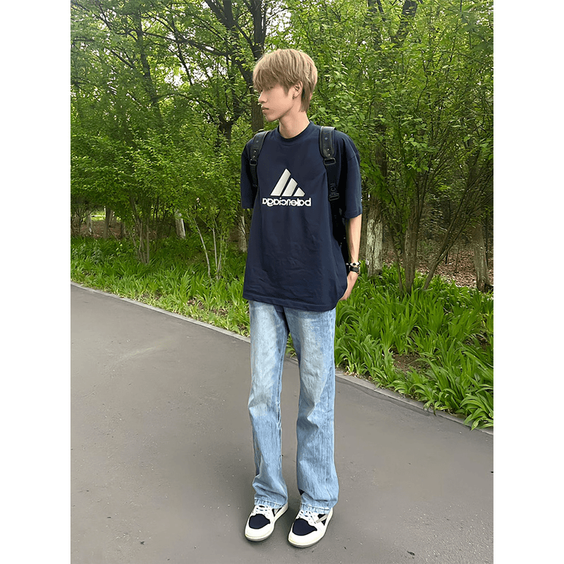 cleanfit穿搭浅蓝色弹力牛仔裤男夏季美式复古vibe微喇修身直筒裤