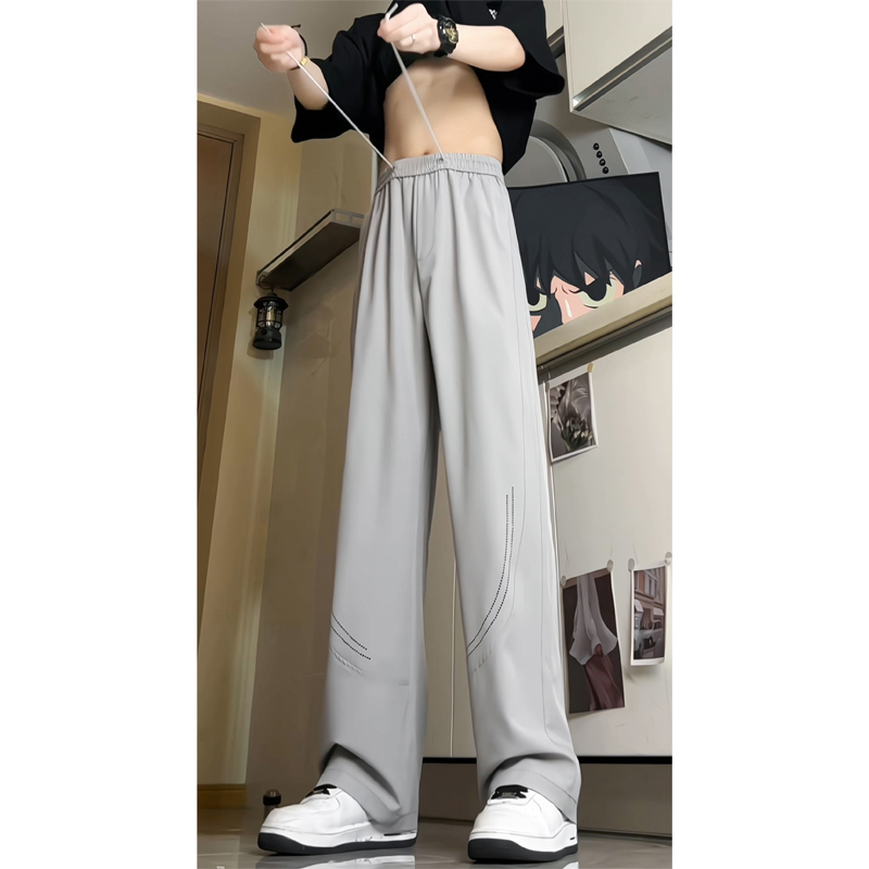 冰丝速干打孔网眼透气休闲裤子男夏季薄款美式潮牌宽松垂感设计感