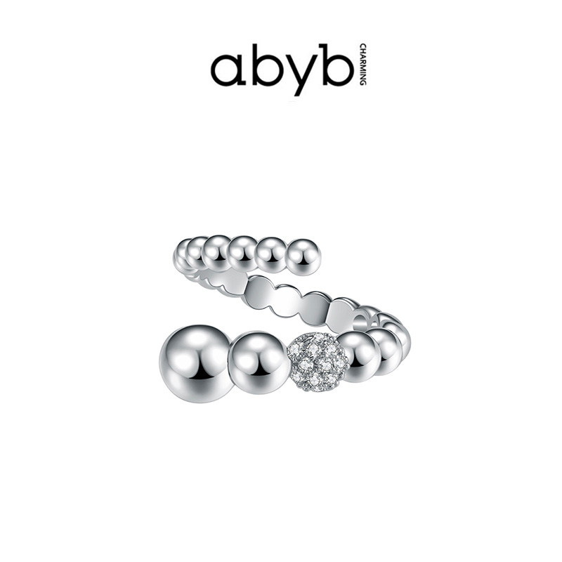 ABYBCHARMING 铜合金合成锆石戒指 旋转雪球戒指铜合金合成锆石