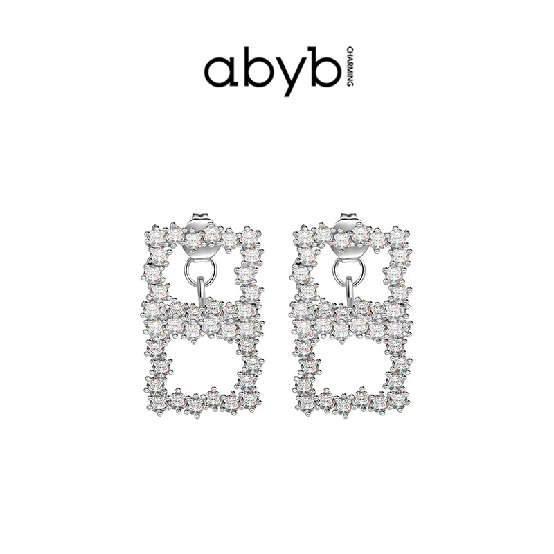 ABYBCHARMING 铜合金合成锆石耳饰 勇气的平方耳环小众轻奢气质