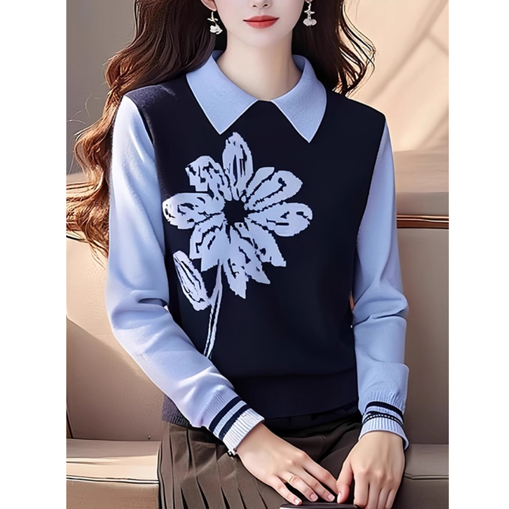 设计感提花假两件针织衫女2025秋冬高级感洋气减龄时尚毛衣上衣