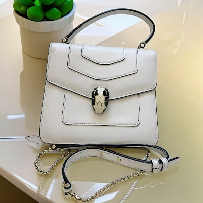 95新 BVLGARI/宝格丽  白色蛇头手提包 909 2756