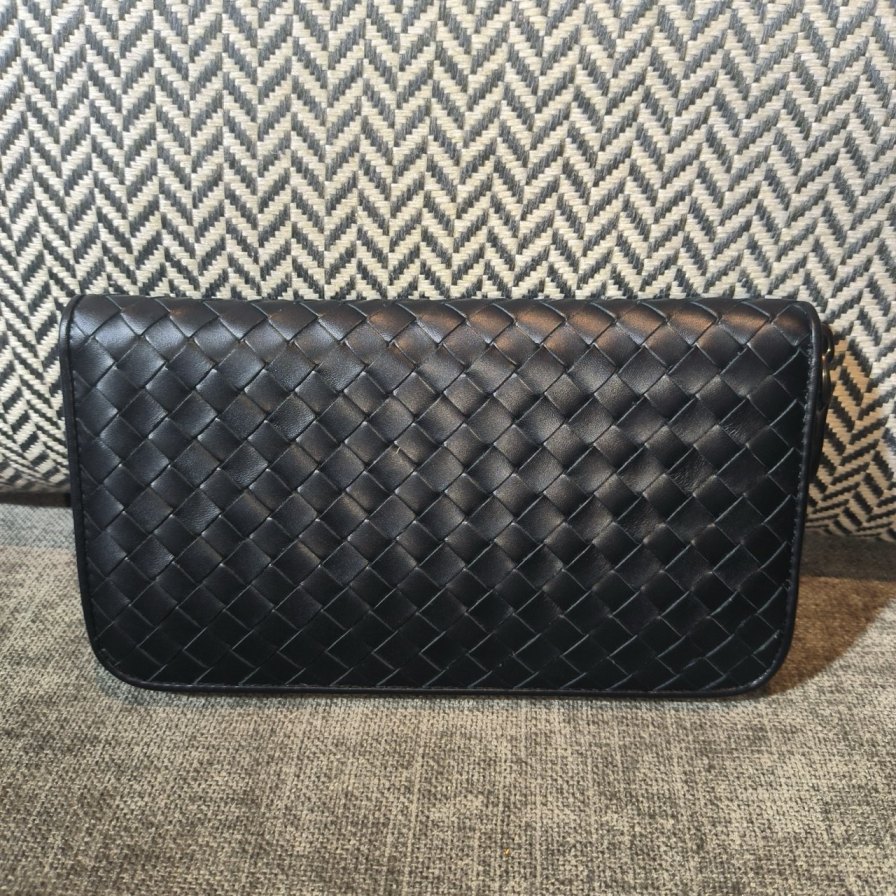 95新 BOTTEGA VENETA/葆蝶家 黑色编织钱包  672 0732