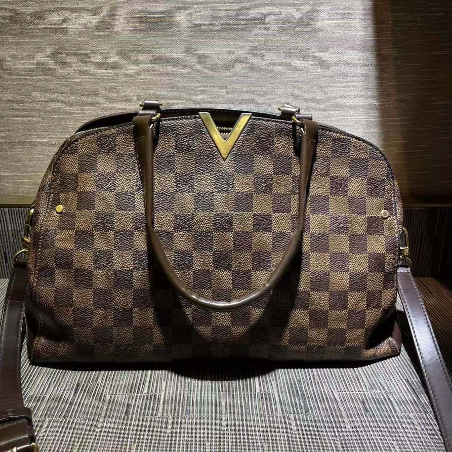 95新 LouisVuitton/路易威登 棕棋盘格kensington单肩包661 2127