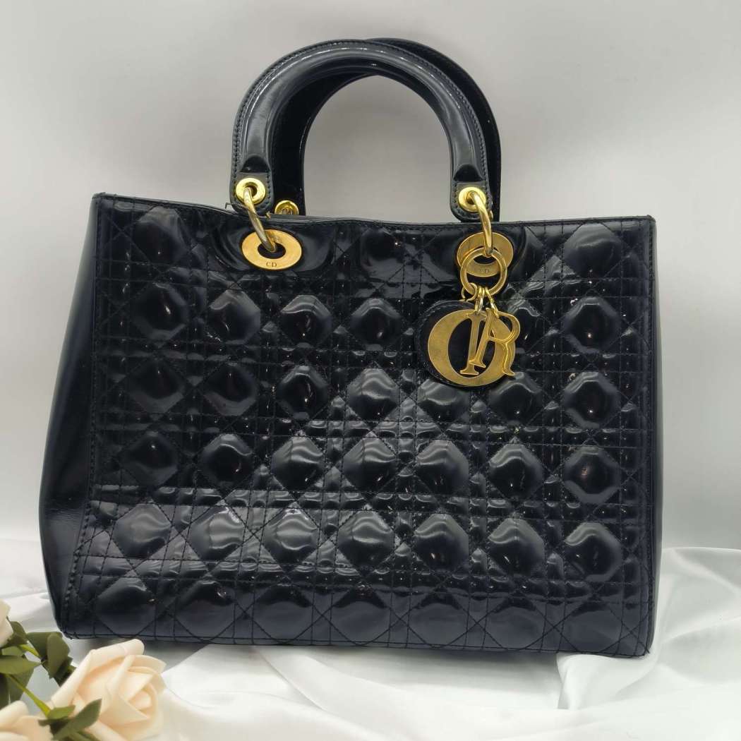 95新   迪奥黑色漆皮手提SJ 594  8607