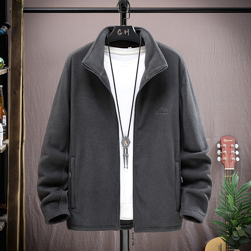 秋冬季摇粒绒外套男士户外加厚立领大码宽松抓绒衣保暖运动加绒