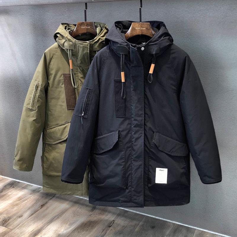 美式重磅工装羽服男士中长款秋冬保暖加厚外套夹衣降温棉服连帽