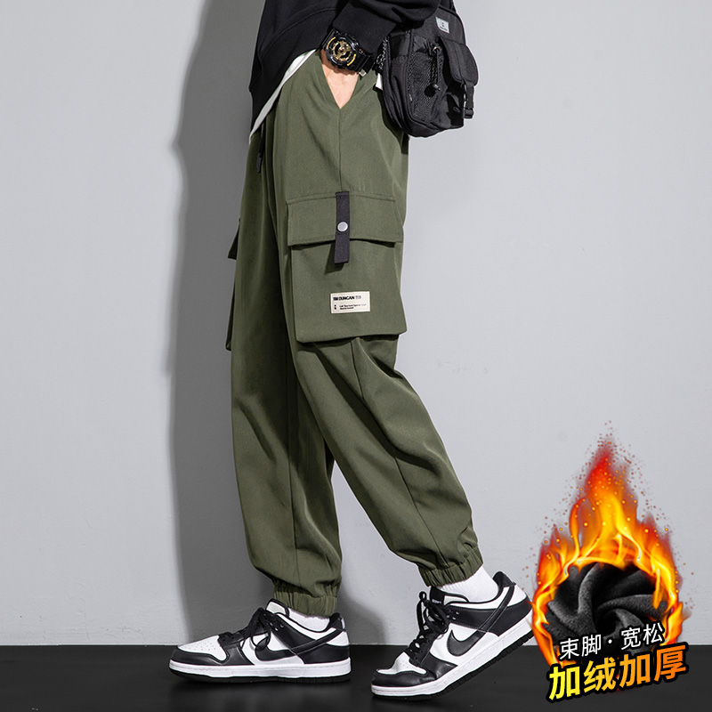 工装裤男冬季潮牌加厚加绒抗寒保暖直筒裤大码加绒休闲裤运动长裤