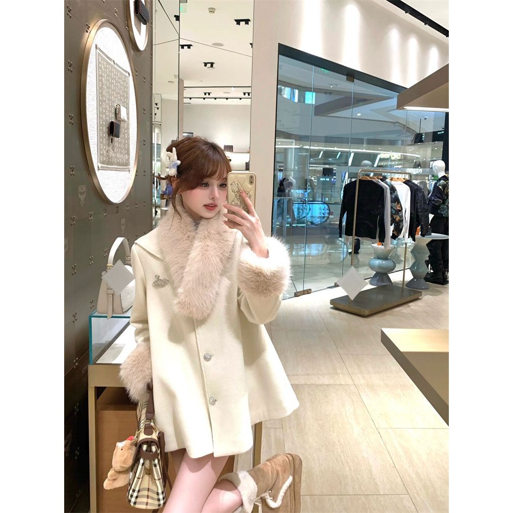 气质名媛高级感毛呢外套秋冬季新款加厚保暖收腰西装呢子大衣女潮