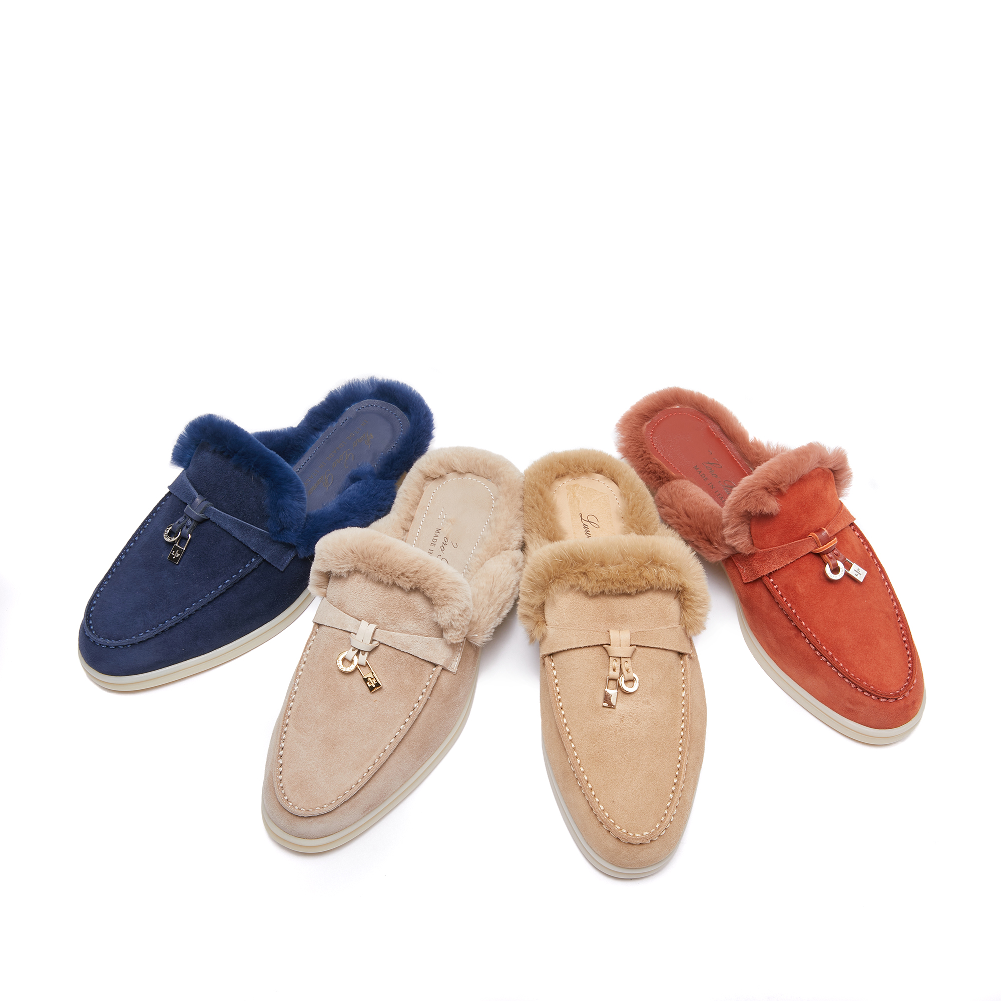 LP穆勒包头流苏乐福鞋兔毛半拖懒人鞋外穿真毛保暖加绒真皮平底鞋