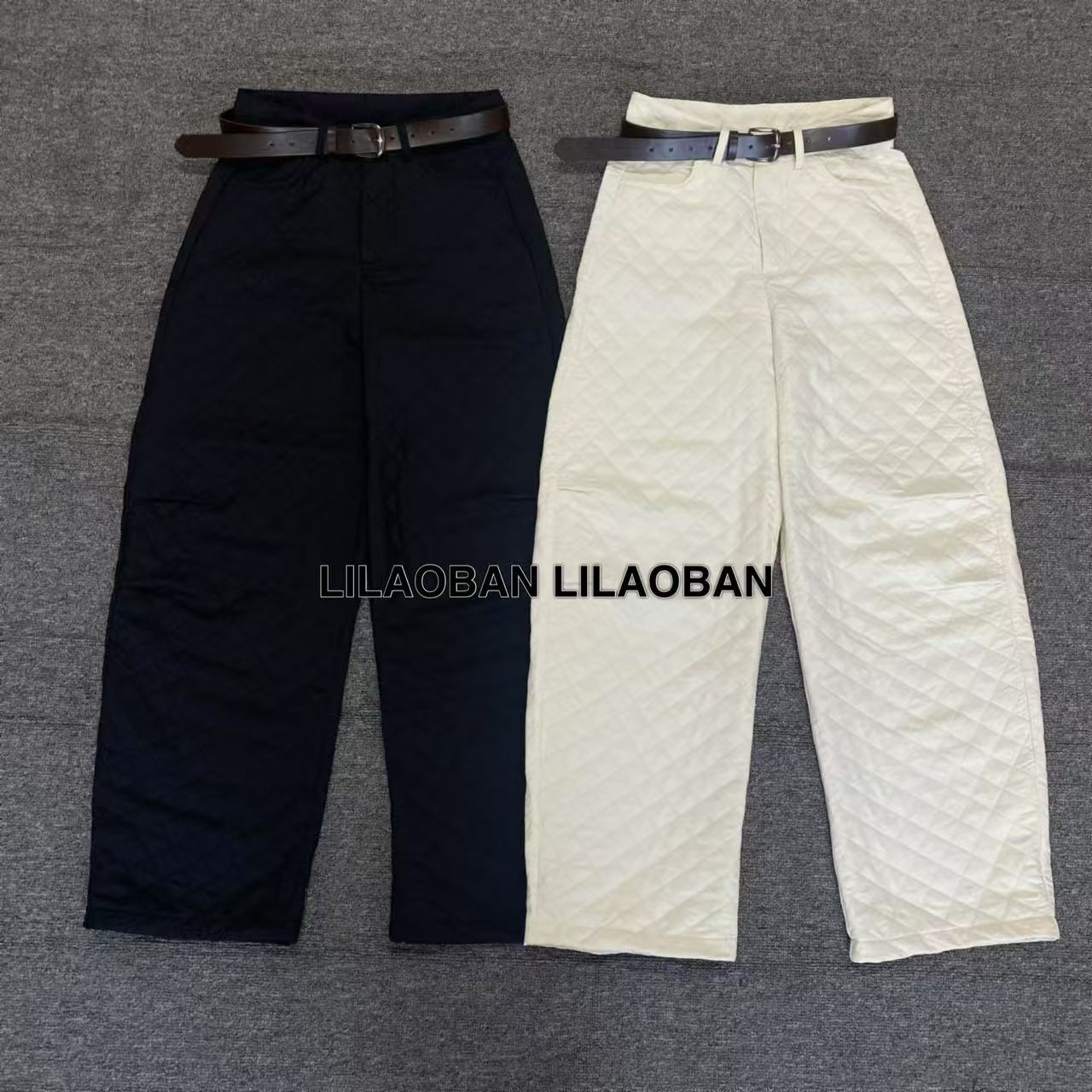 (李老板)2024 新款小众设计菱形格高腰直筒裤休闲裤
