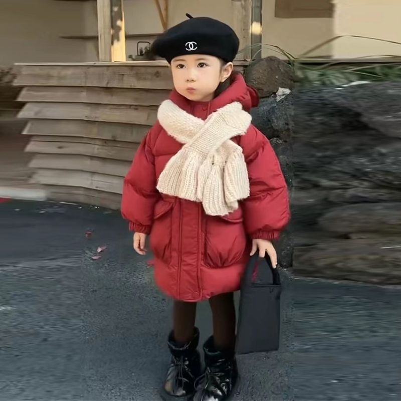 女童棉衣冬季2023新款儿童中长款加绒棉服宝宝棉绒棉袄加厚外套潮