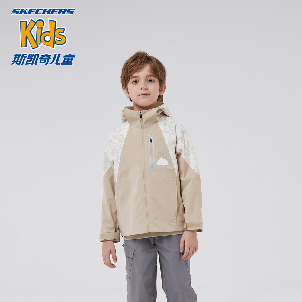 斯凯奇官方儿童春秋梭织连帽男童防水时尚百搭休闲外套P324B013