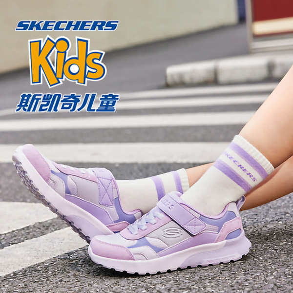 斯凯奇官方儿童撞色女童透气舒适低帮魔术贴休闲运动鞋310271L