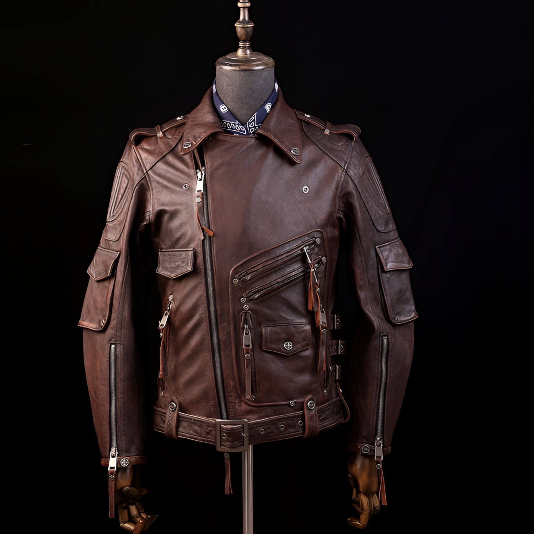 重工复古红棕夹克头层牛皮短款真皮皮衣男机车做旧翻领夹克