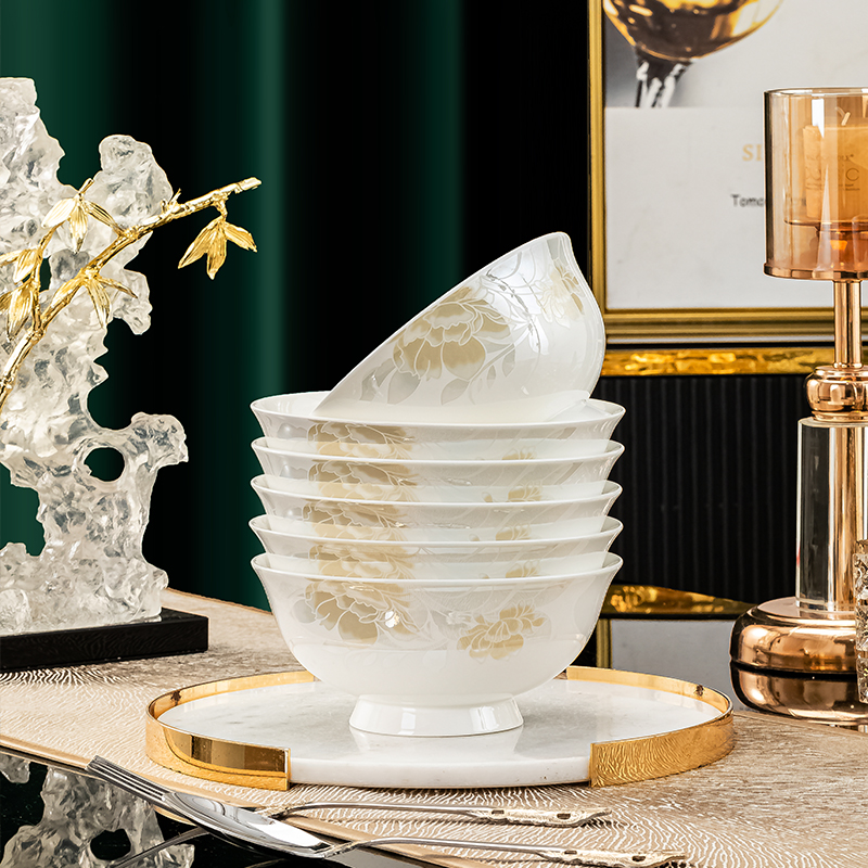 【倾城6英寸高脚面碗】家用中式大面碗骨瓷碗陶瓷高档吃饭碗简约