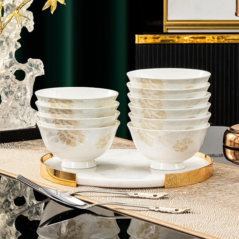 【倾城5英寸高脚碗】家用中式饭碗骨瓷碗陶瓷高档吃饭碗简约防烫