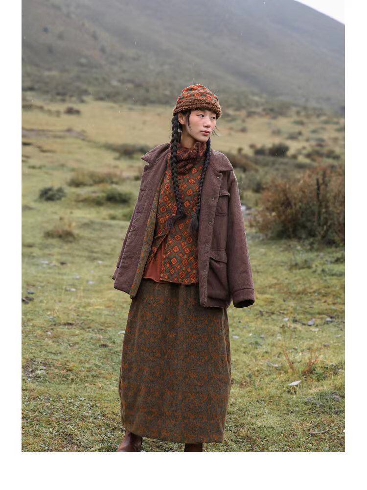 云雾里 原创设计3314复古文艺宽松大气随性羊毛棉两面穿棉半裙