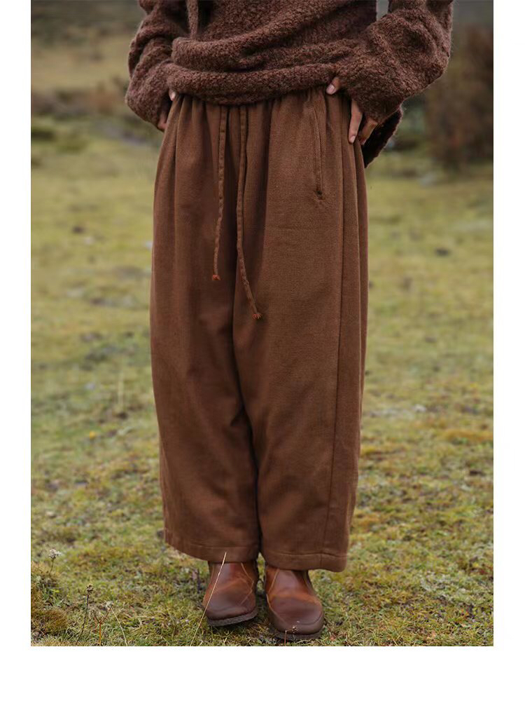 云雾里 原创设计3016复古文艺率性恣意大气羊毛亚麻双层裤子 