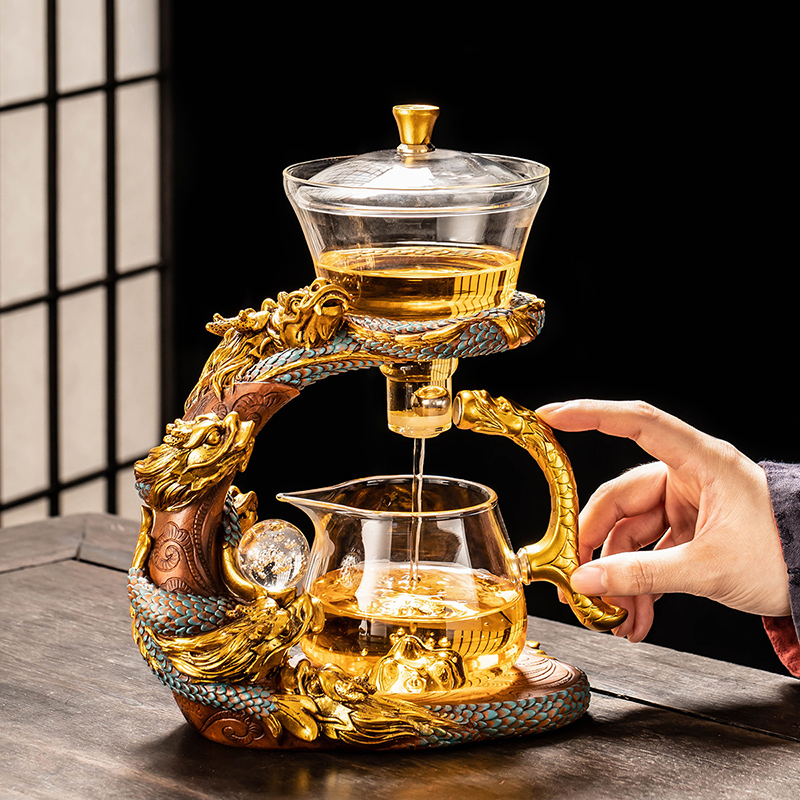 龙年玻璃自动茶具家用懒人泡茶神器磁吸式功夫茶杯年货送礼