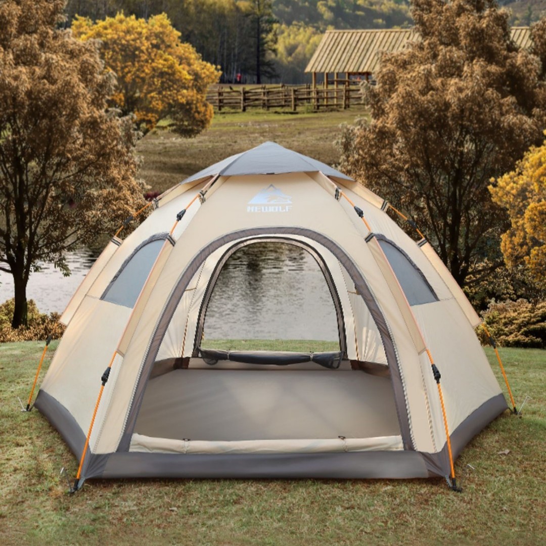 户外六角多人全自动防雨帐篷公狼露营野外野营家庭休闲帐篷